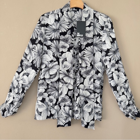 NWT The Kooples Romantic Garden Tie Neck 100% Silk Blouse Size S - Picture 5 of 9